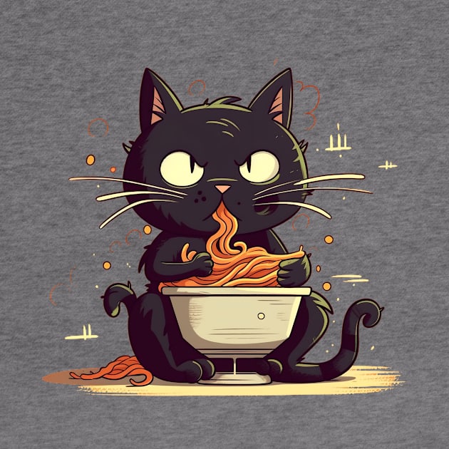 cat eating spaghetti by adigitaldreamer